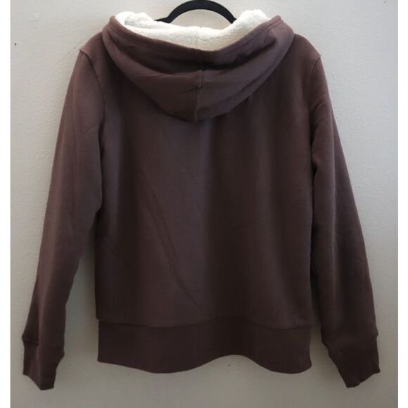Gap 739757-08 Women's Sz S Peppercorn Brown Logo Sherpa-Lined Zip Hoodie - Picture 2 of 10